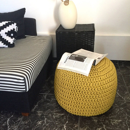 Round Knitted Pouffe Ottoman - Chartreuse - Looping Home