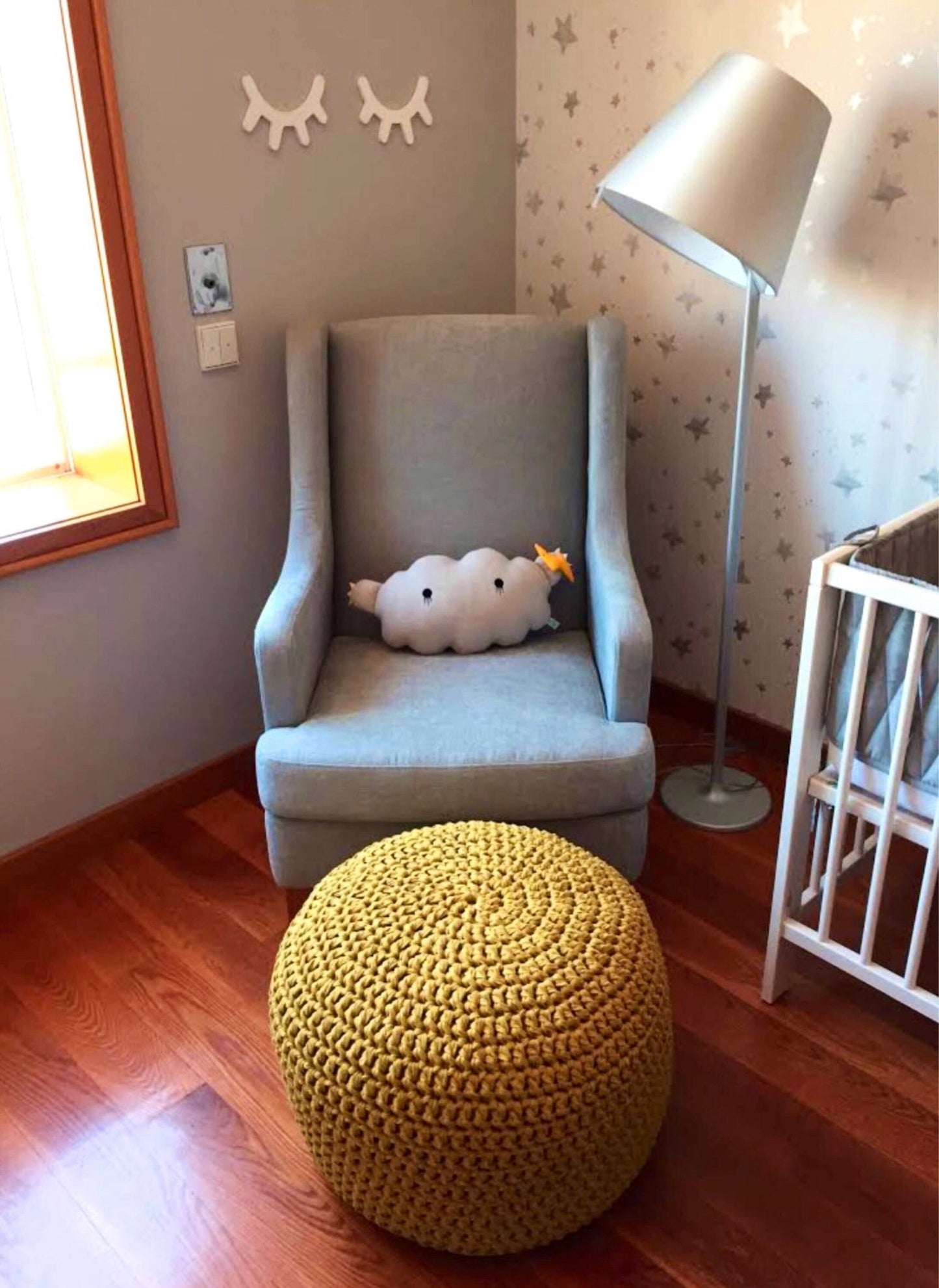 Round Knitted Pouffe Ottoman - Chartreuse - Looping Home