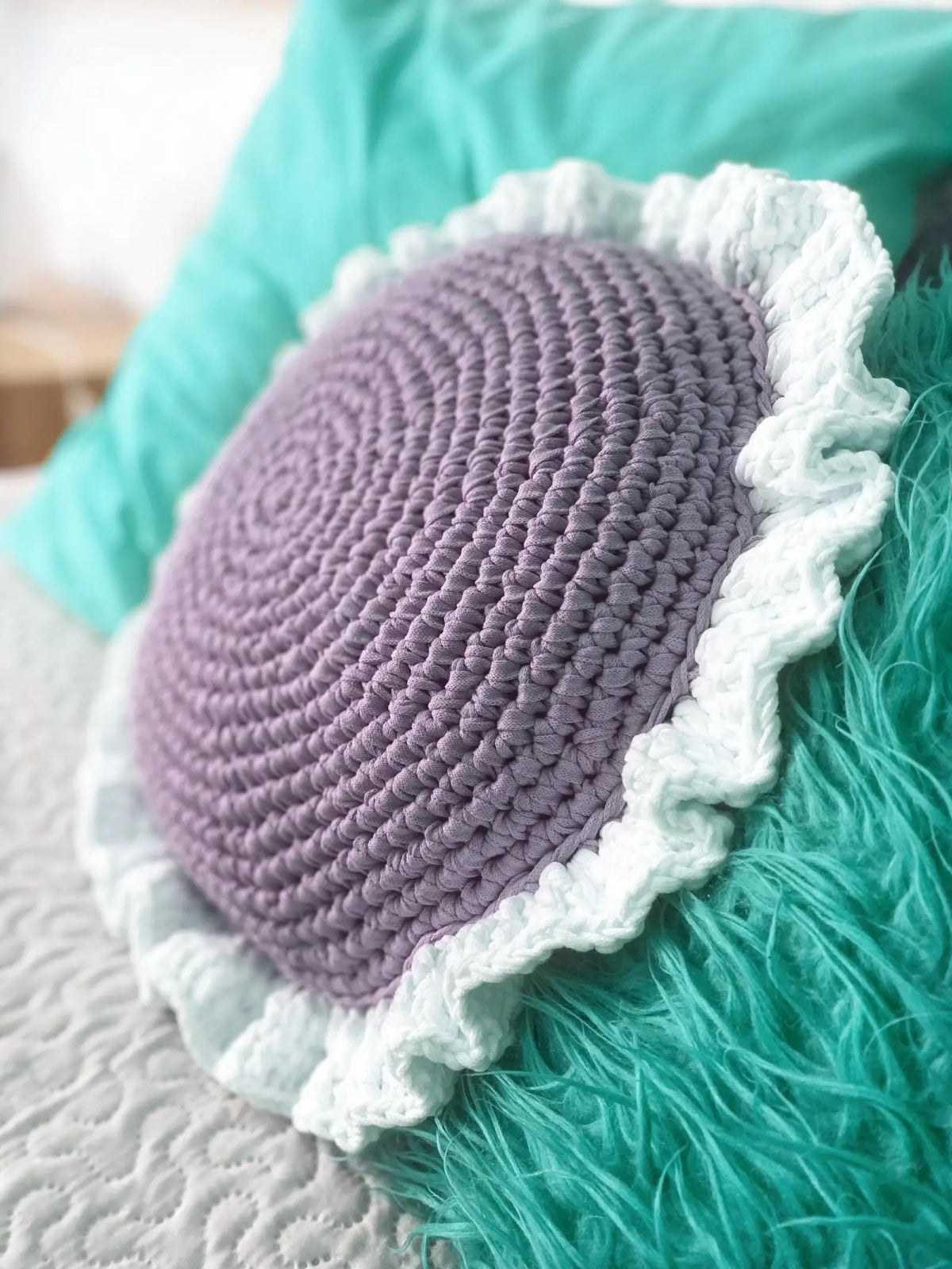 Round Ruffled Crochet Pillow - More Colors Available - Looping Home