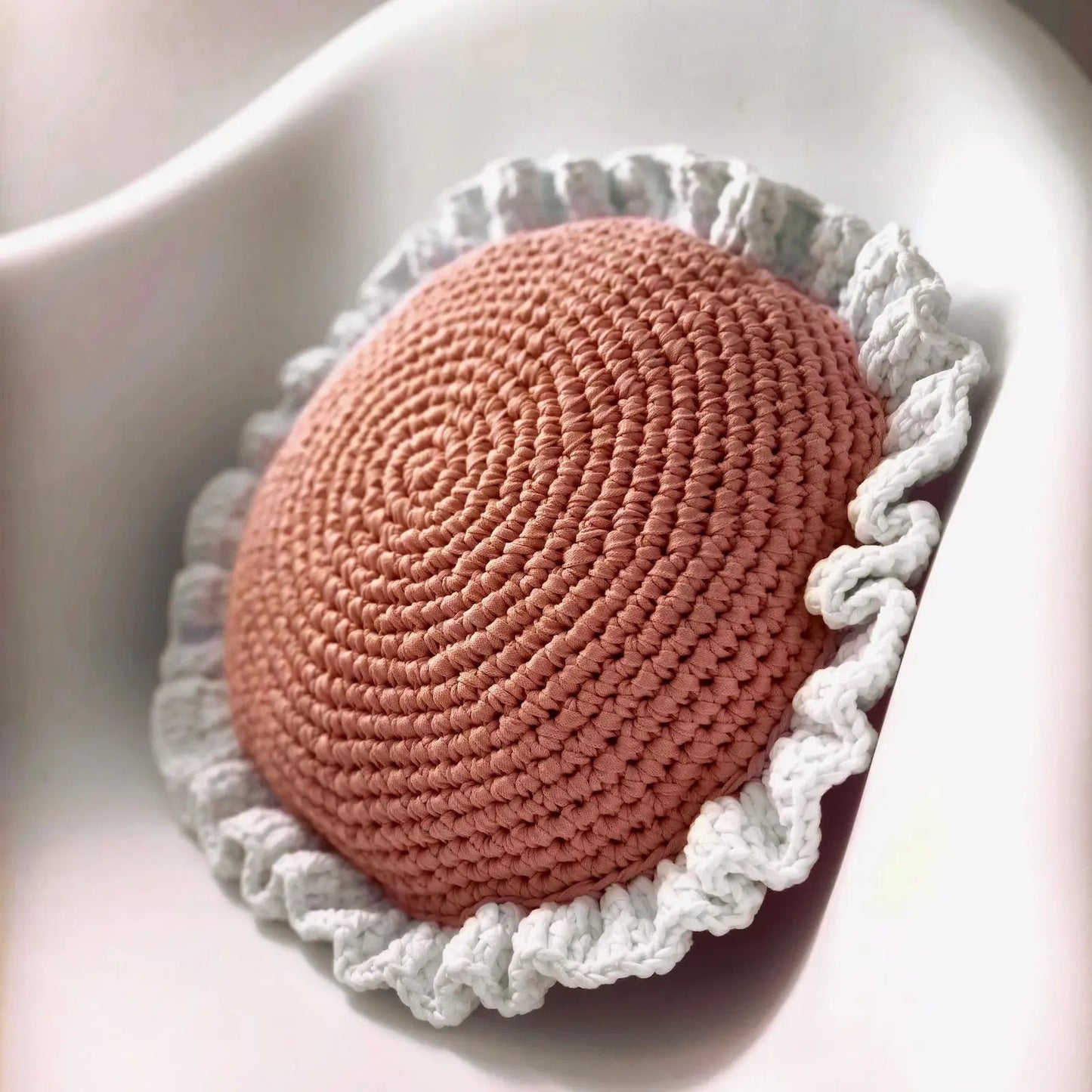 Round Ruffled Crochet Pillow - More Colors Available - Looping Home