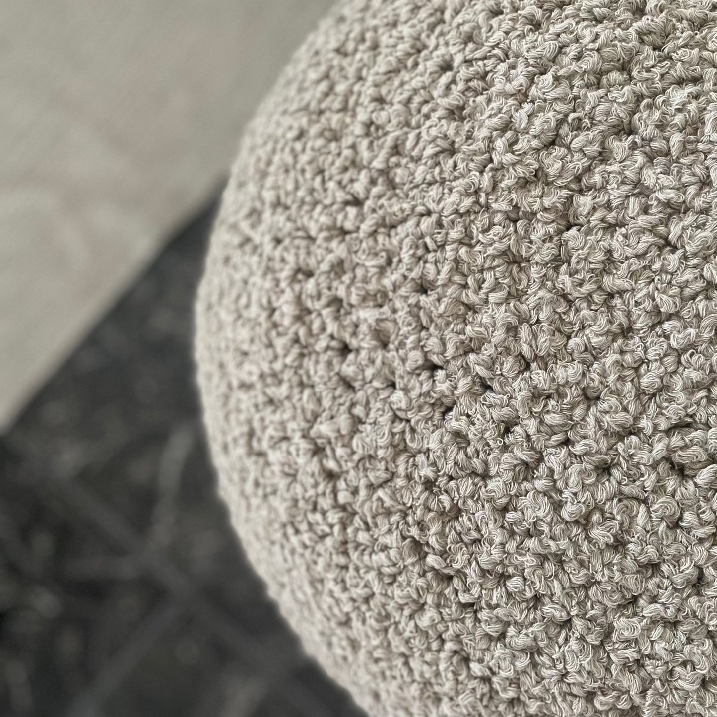 Ivory Bouclé Ottoman Pouf - Round Footstool Pouffe