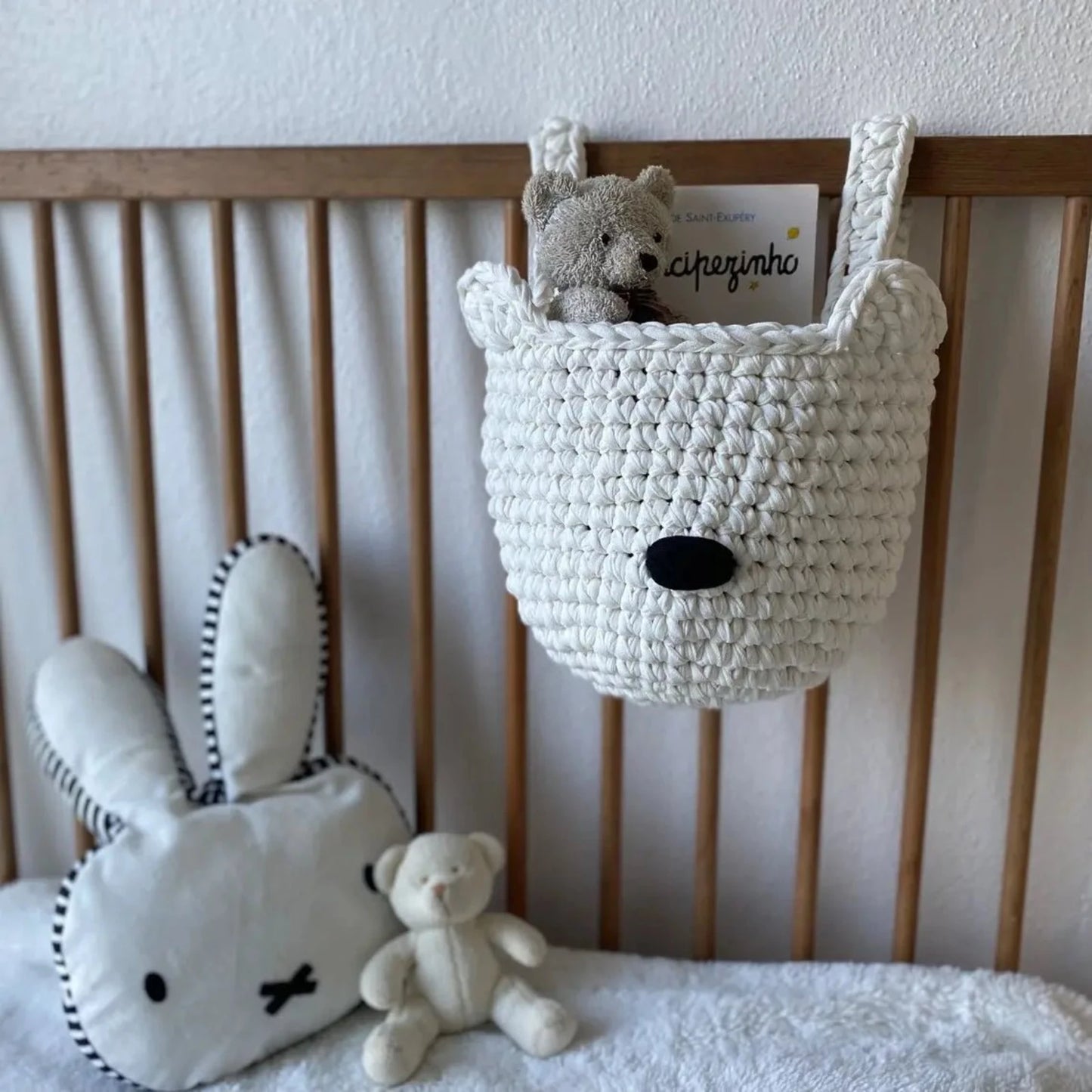 Bear Baskets | Pearl White | Hanging Storage for Cribs - Looping Home