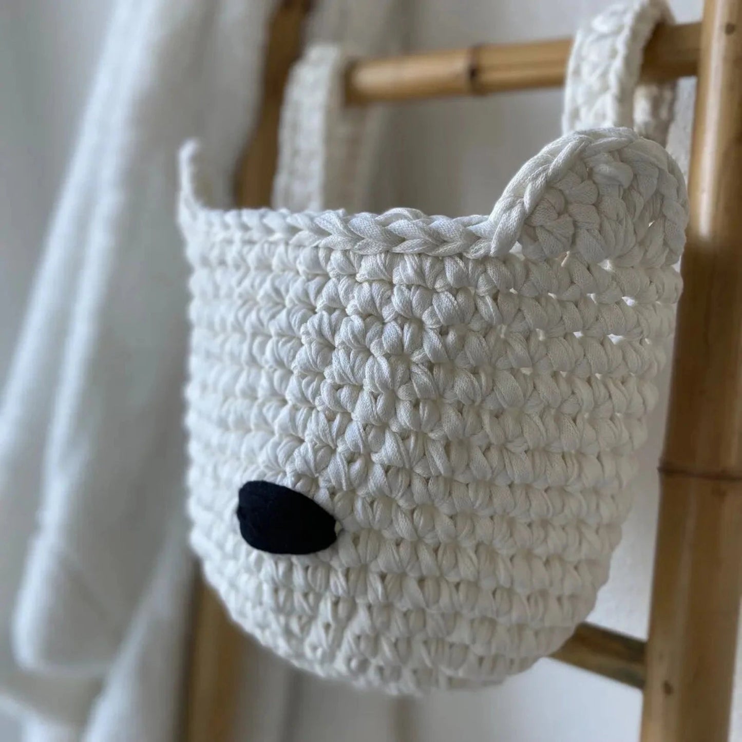Bear Baskets | Pearl White | Hanging Storage for Cribs - Looping Home