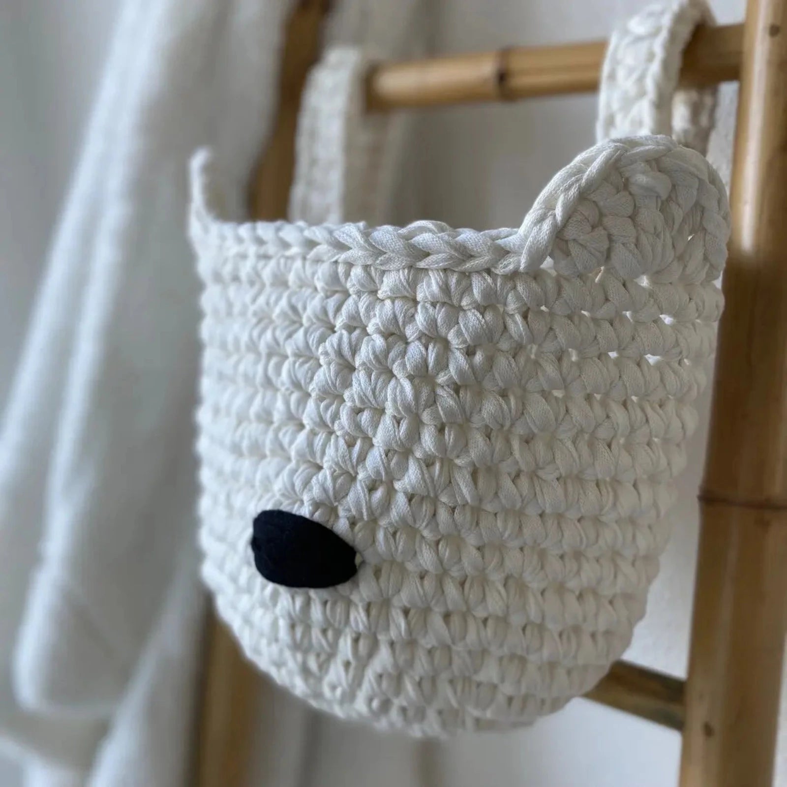 Bear Baskets | Pearl White | Hanging Storage for Cribs - Looping Home