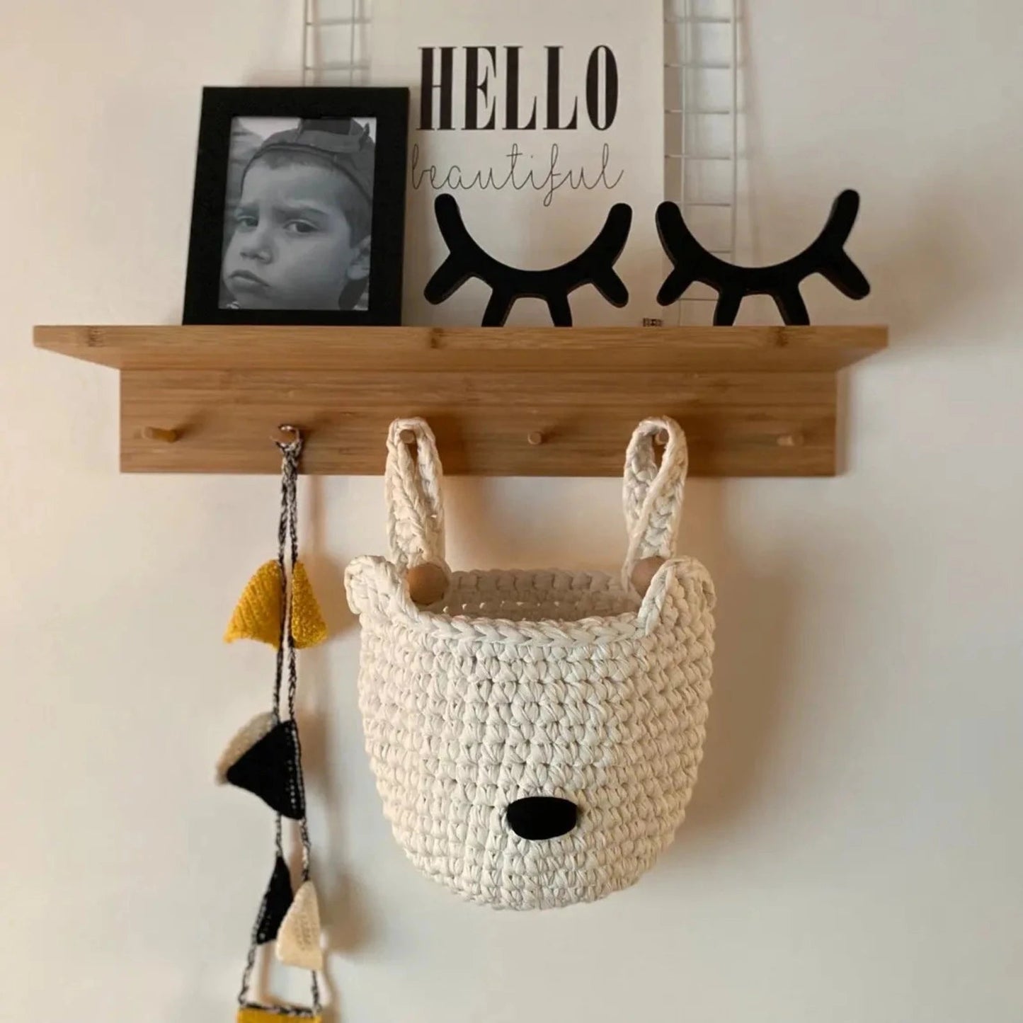 Bear Baskets | Pearl White | Hanging Storage for Cribs - Looping Home