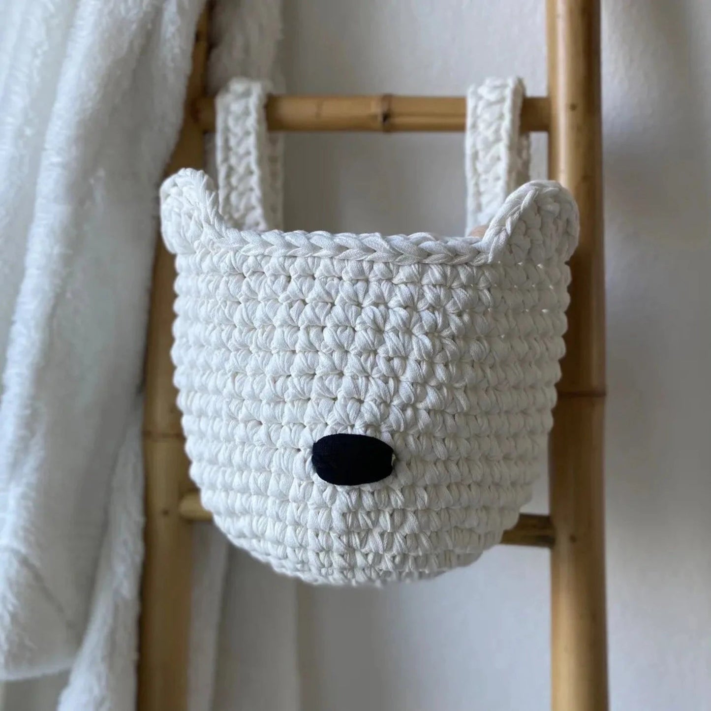Bear Baskets | Pearl White | Hanging Storage for Cribs - Looping Home