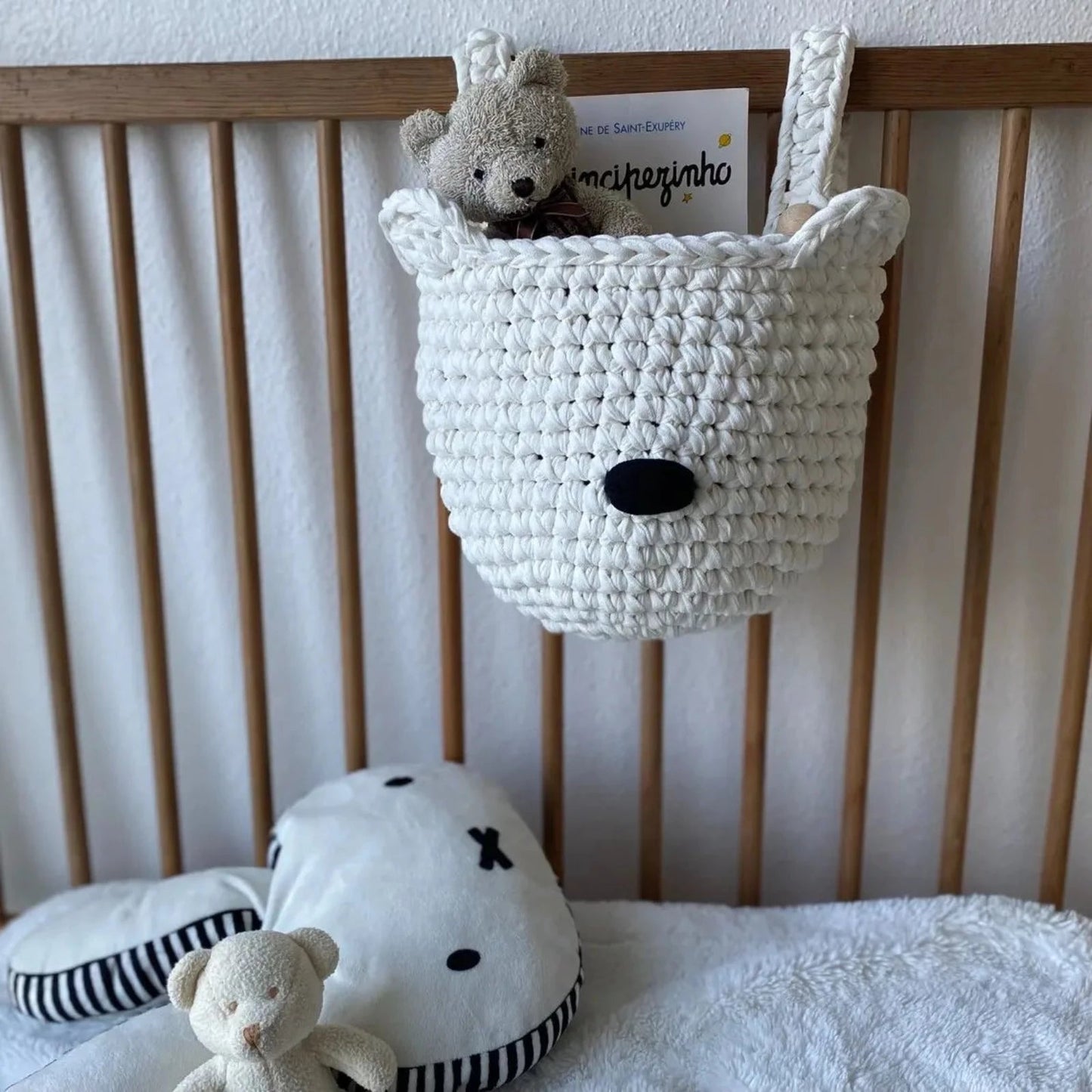 Bear Baskets | Pearl White | Hanging Storage for Cribs - Looping Home