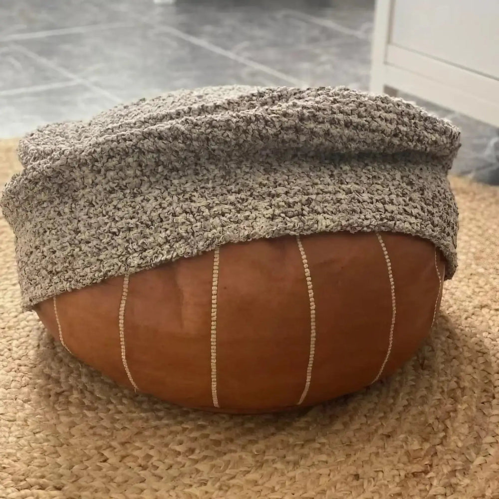Boucle Ottoman Slipcovers, Round Pouf Stool Cover - Looping Home