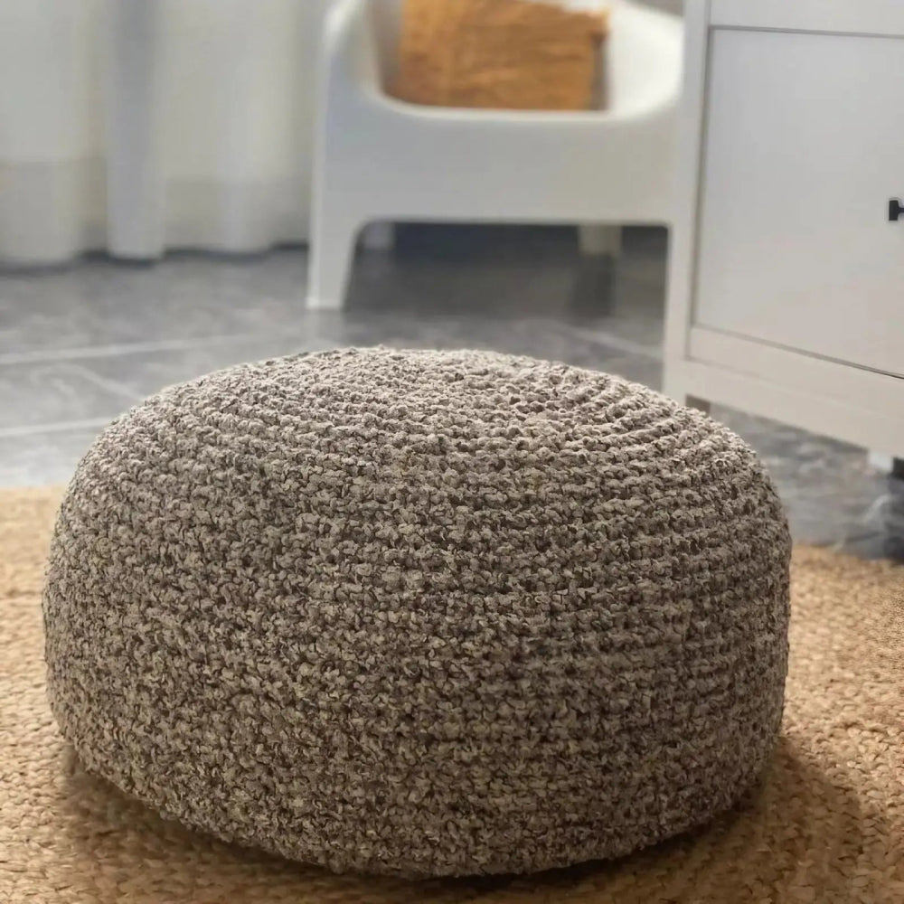 Boucle Ottoman Slipcovers, Round Pouf Stool Cover - Looping Home