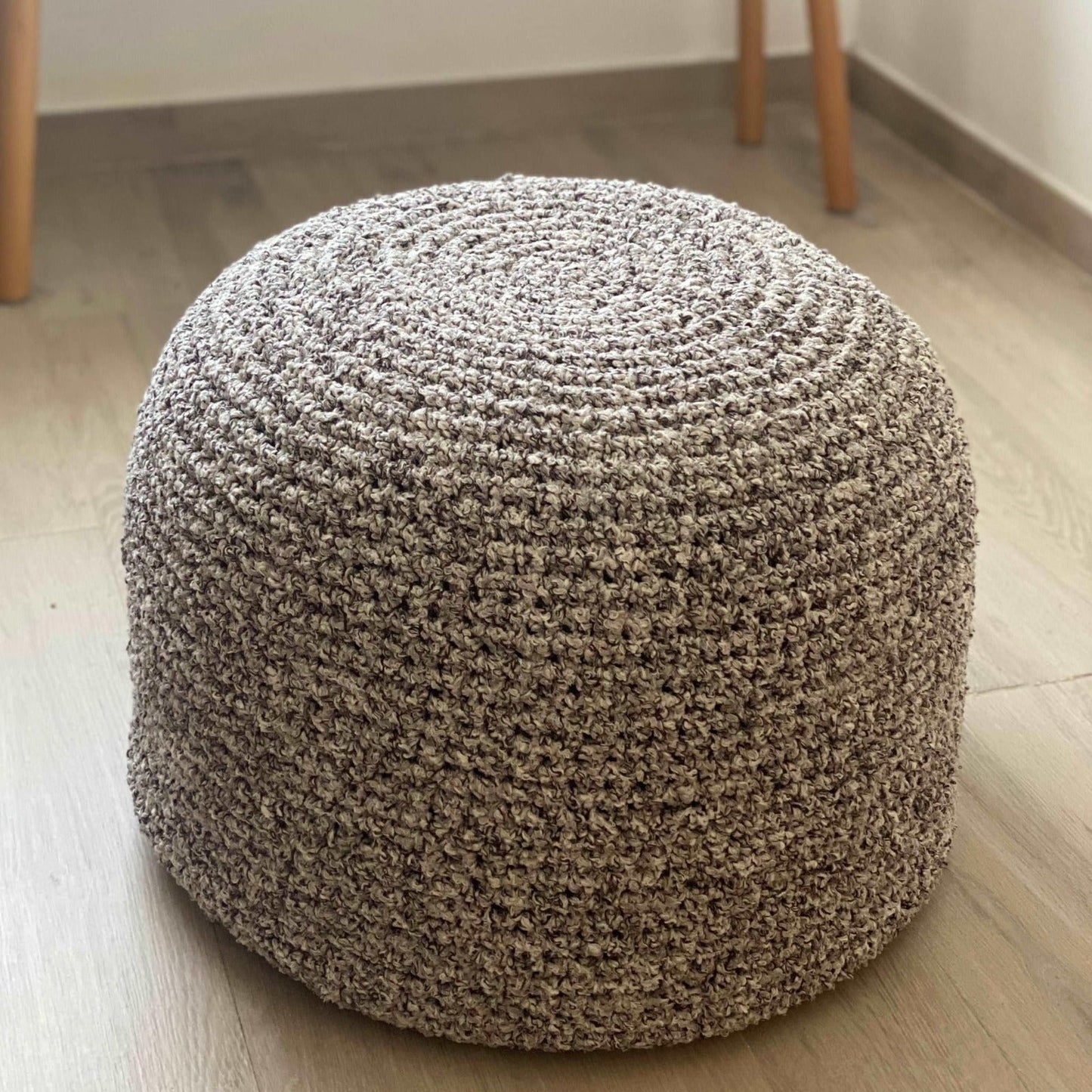 Boucle Pouf Ottoman, Round Knitted Pouffe - Looping Home