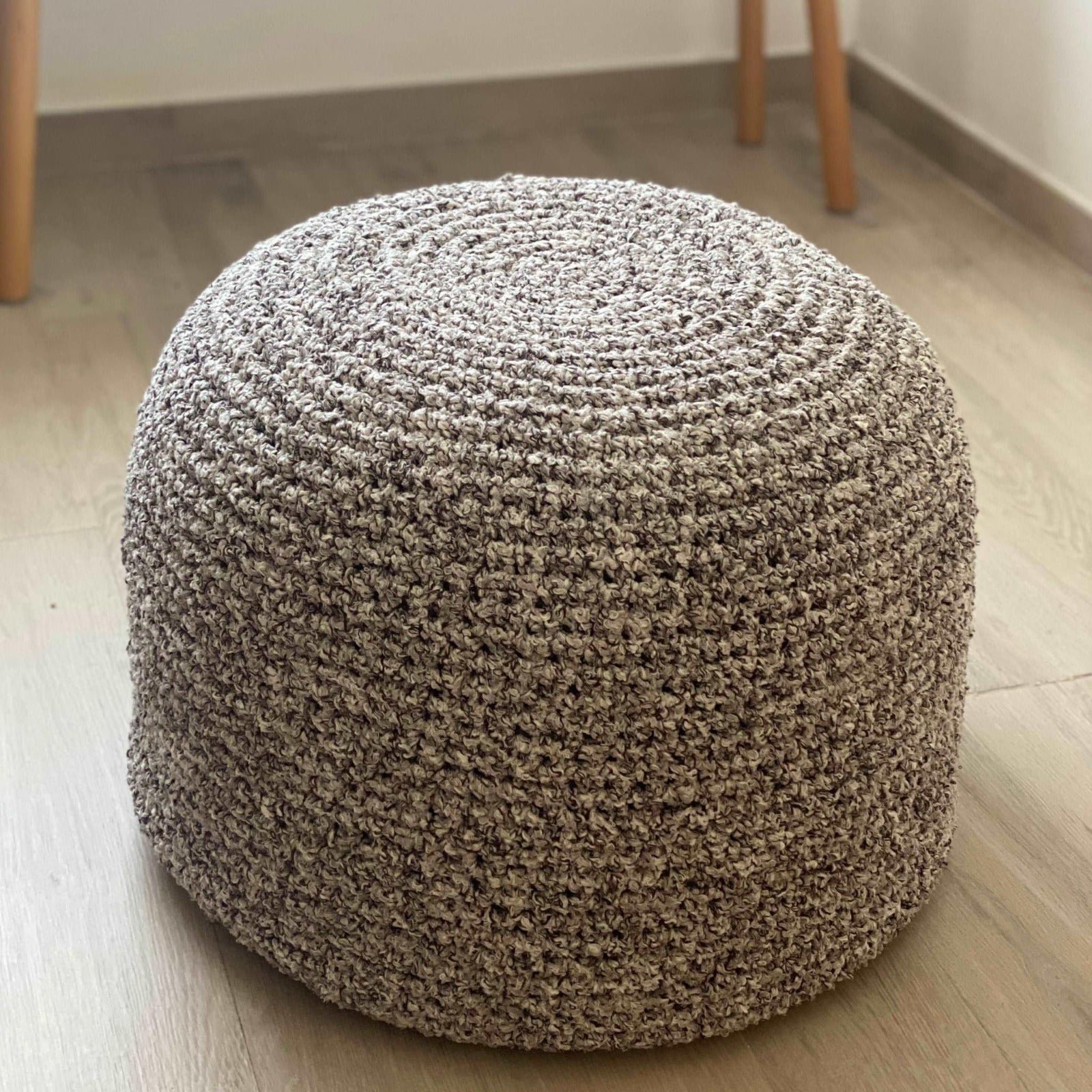 Boucle Pouf Ottoman, Round Knitted Pouffe - Looping Home