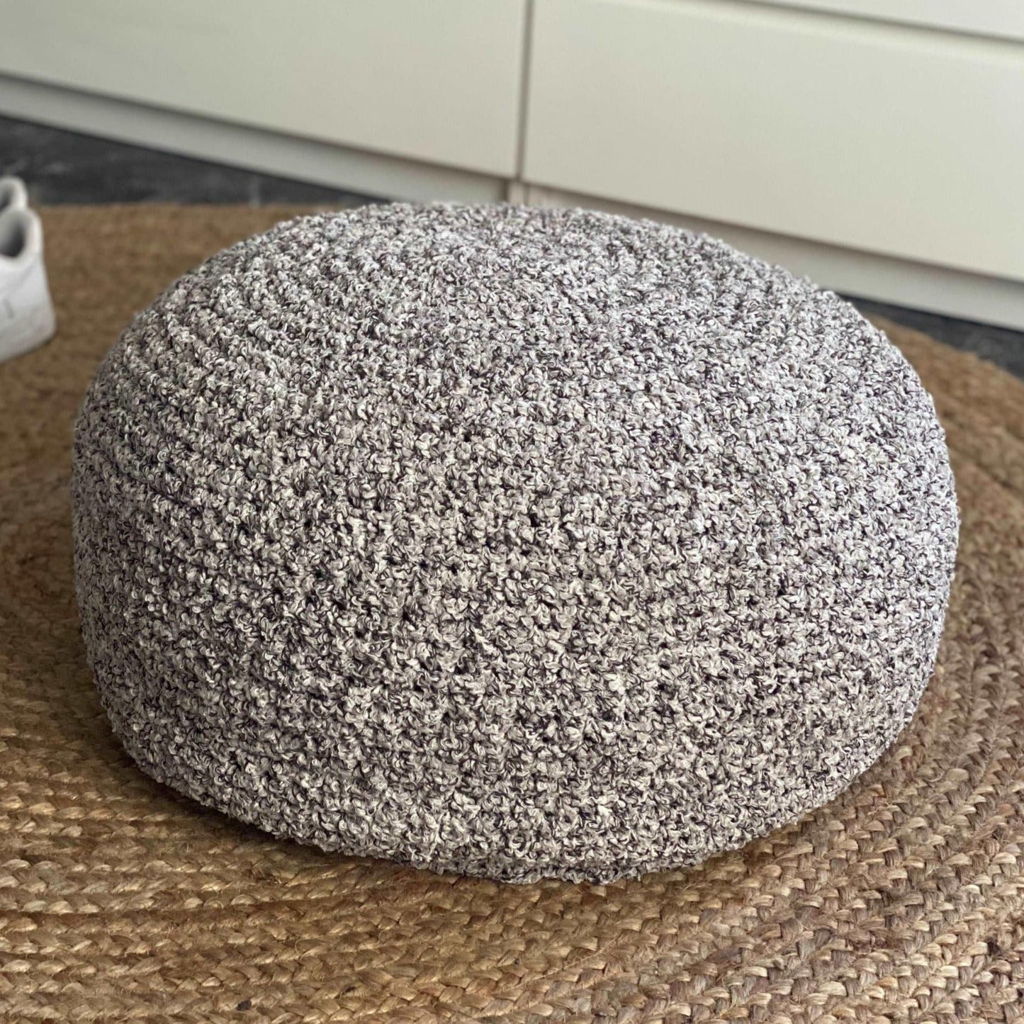 Boucle Pouf Ottoman, Round Knitted Pouffe - Looping Home