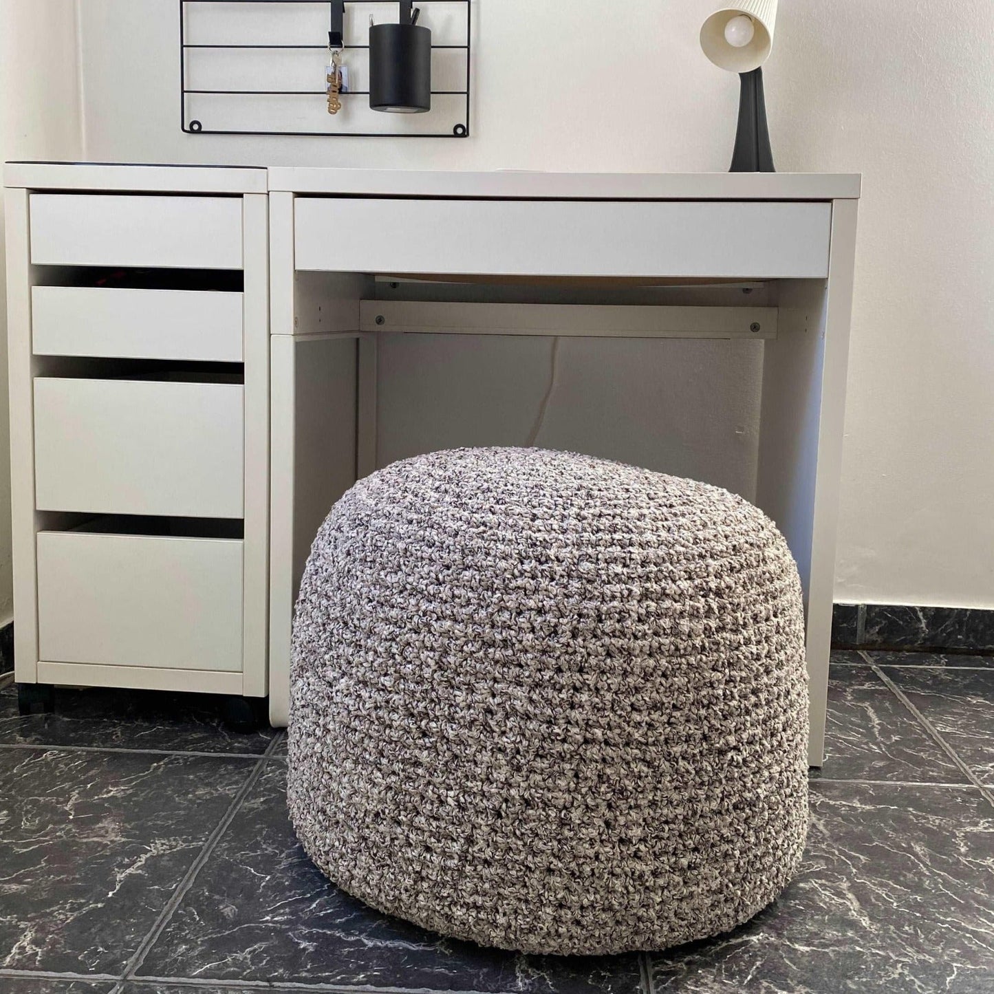 Boucle Pouf Ottoman, Round Knitted Pouffe - Looping Home