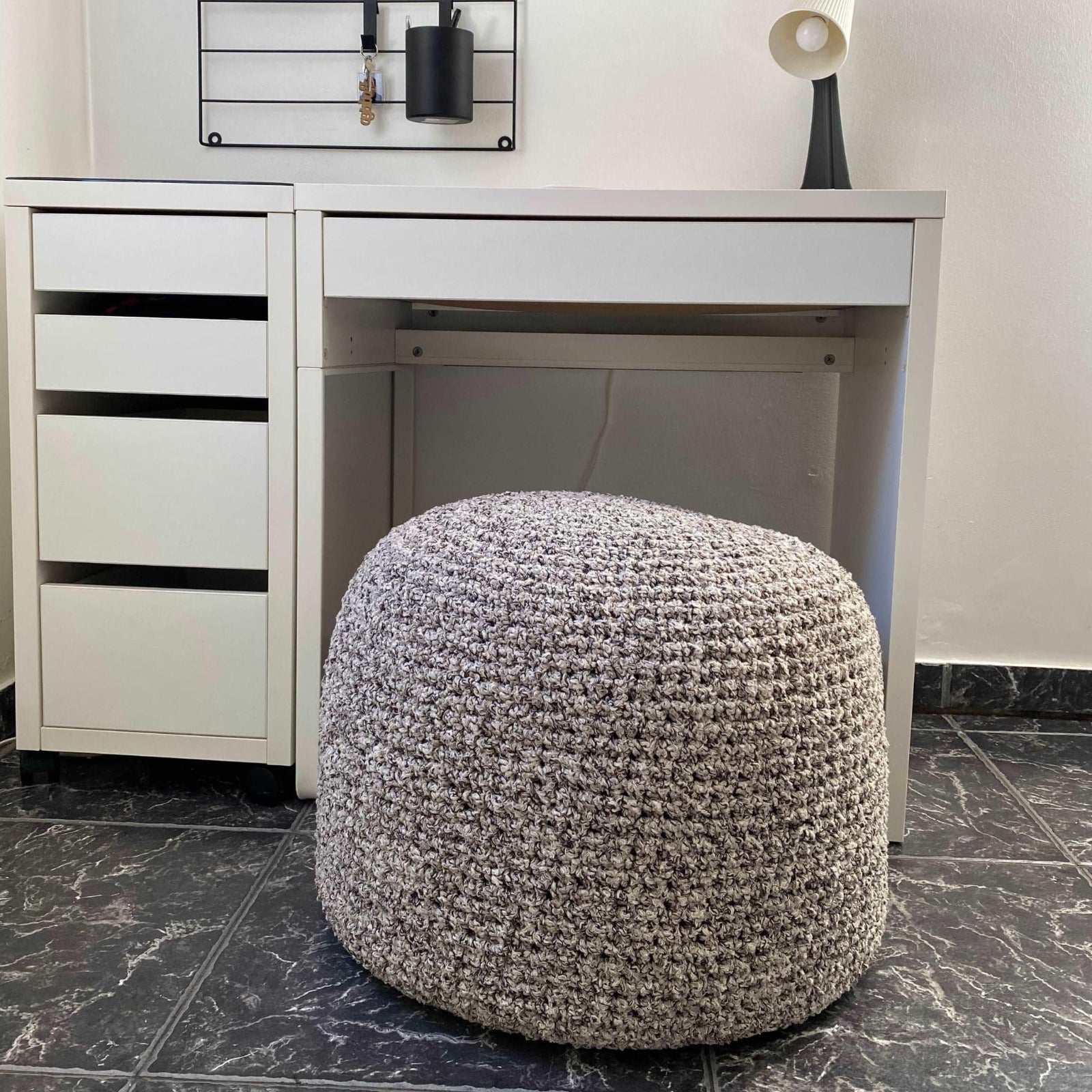 Boucle Pouf Ottoman, Round Knitted Pouffe - Looping Home