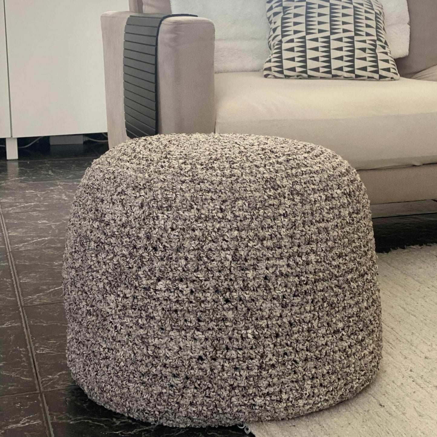 Boucle Pouf Ottoman, Round Knitted Pouffe - Looping Home