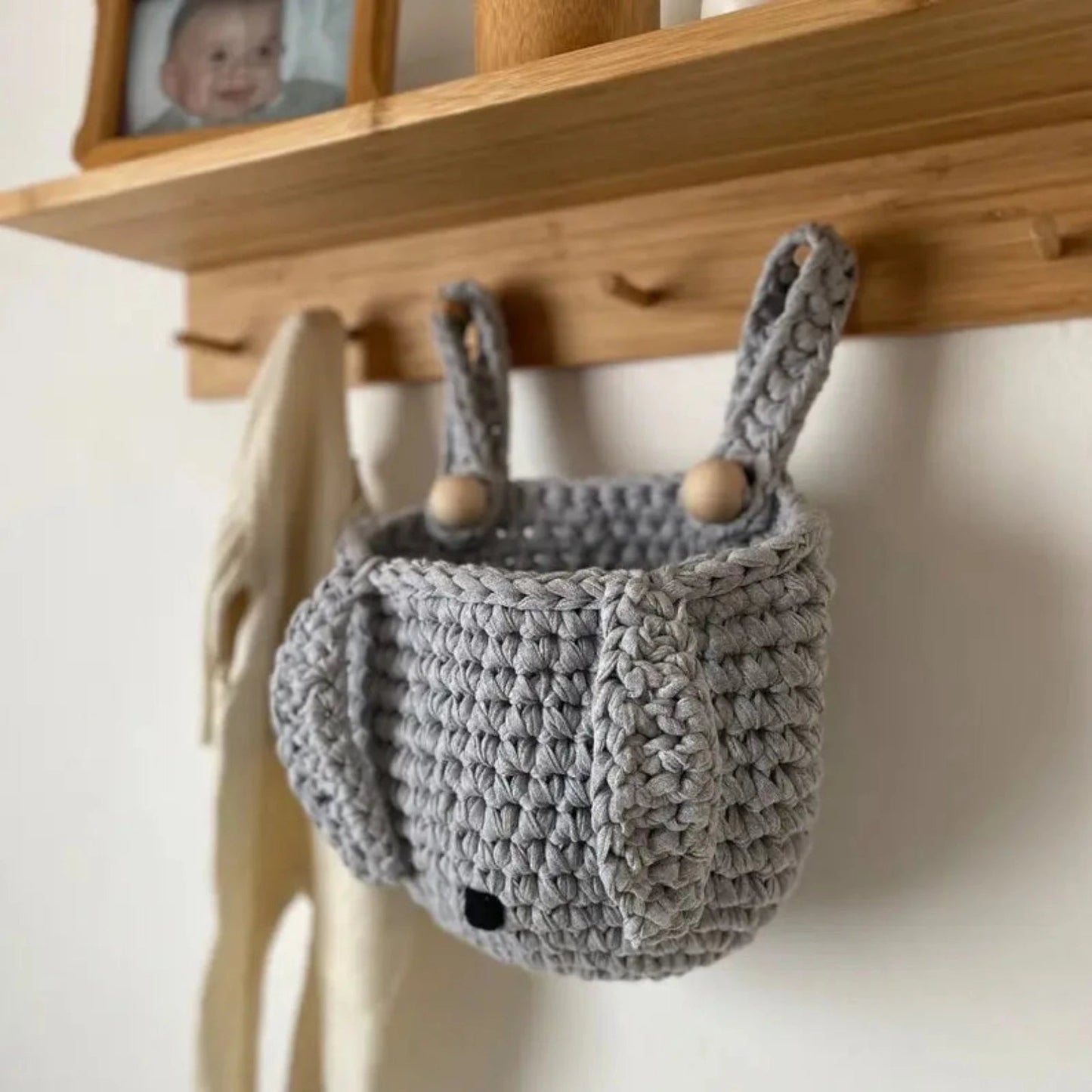 Bunny Baskets | Light Gray Hanging Storage for Cribs - Looping Home