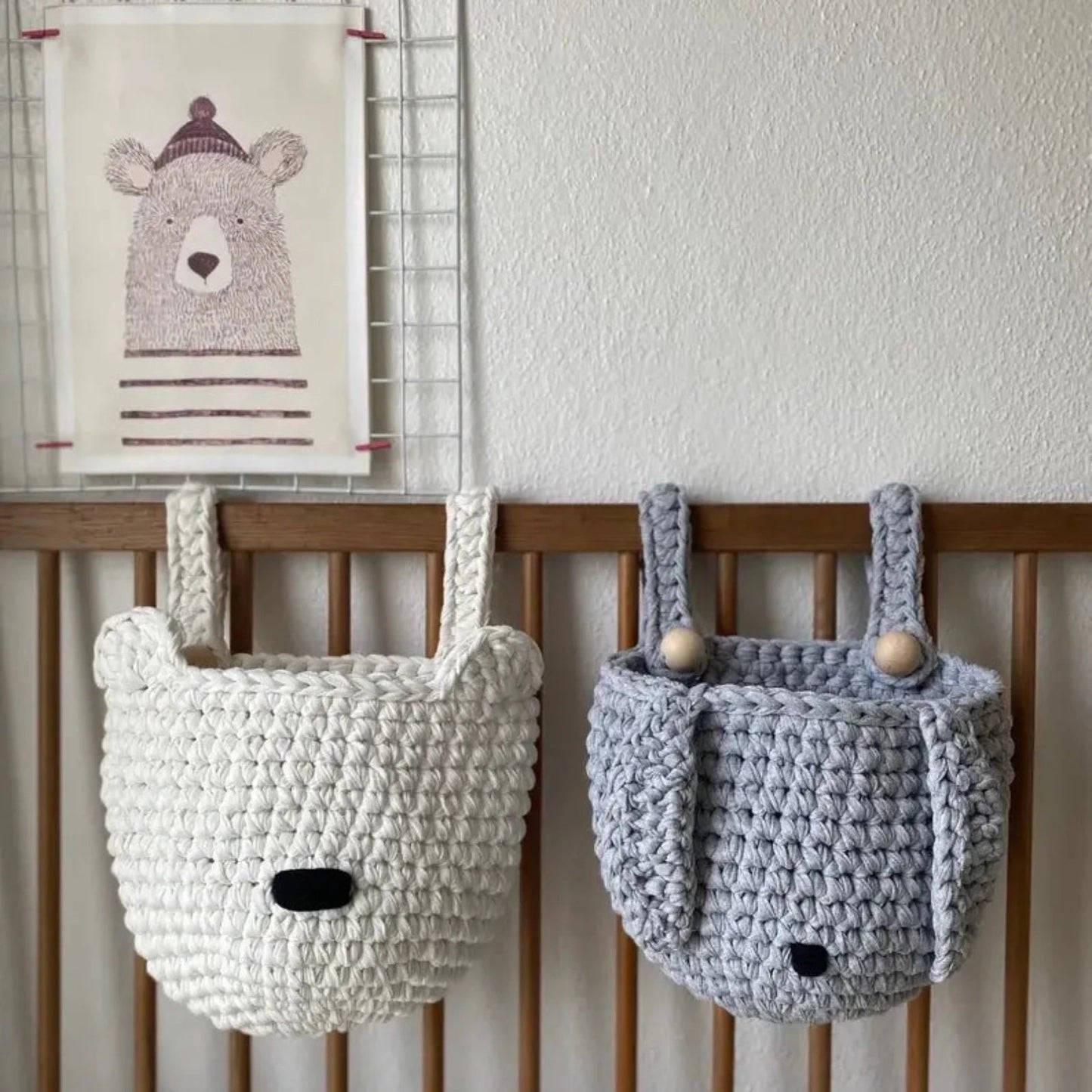 Bunny Baskets | Light Gray Hanging Storage for Cribs - Looping Home