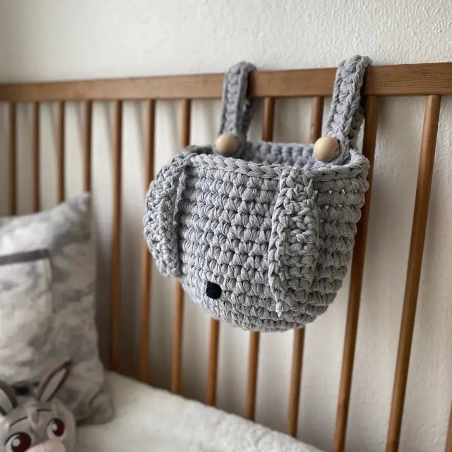 Bunny Baskets | Light Gray Hanging Storage for Cribs - Looping Home