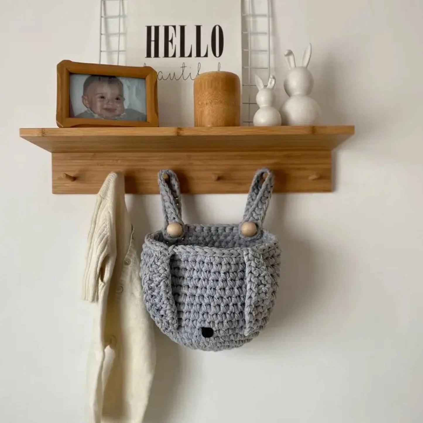 Bunny Baskets | Light Gray Hanging Storage for Cribs - Looping Home