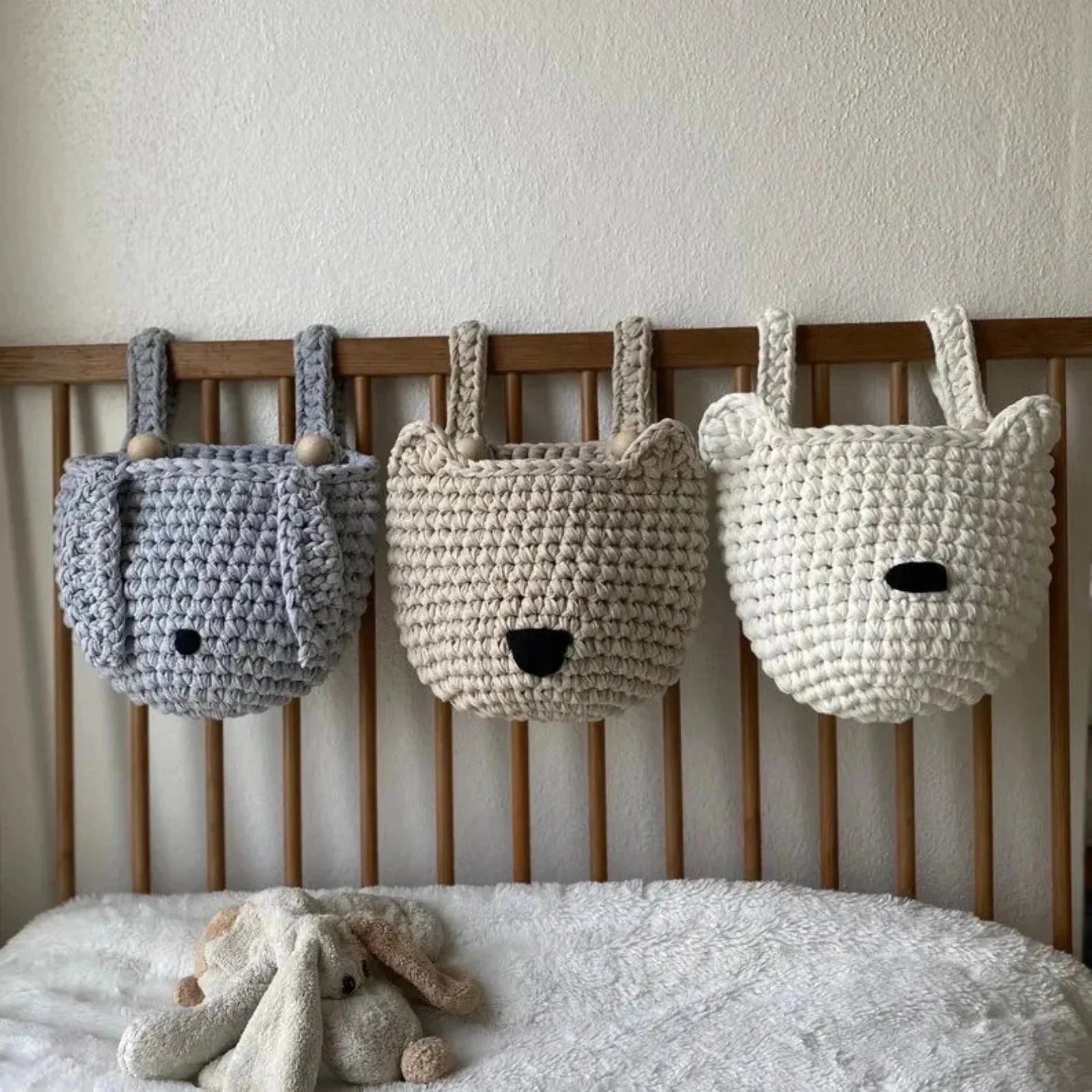 Bunny Baskets | Light Gray Hanging Storage for Cribs - Looping Home