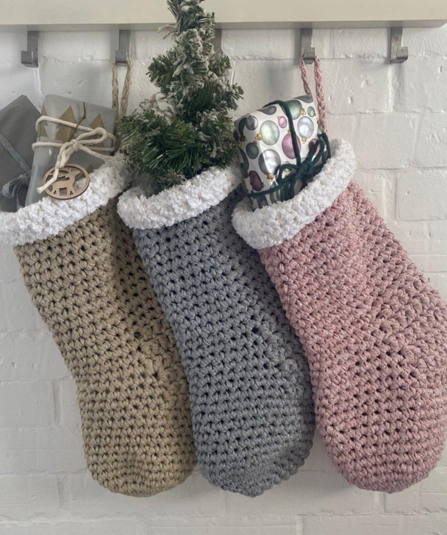 Chunky Knit Christmas Stocking - Silver Sparkly Christmas Decor - Looping Home