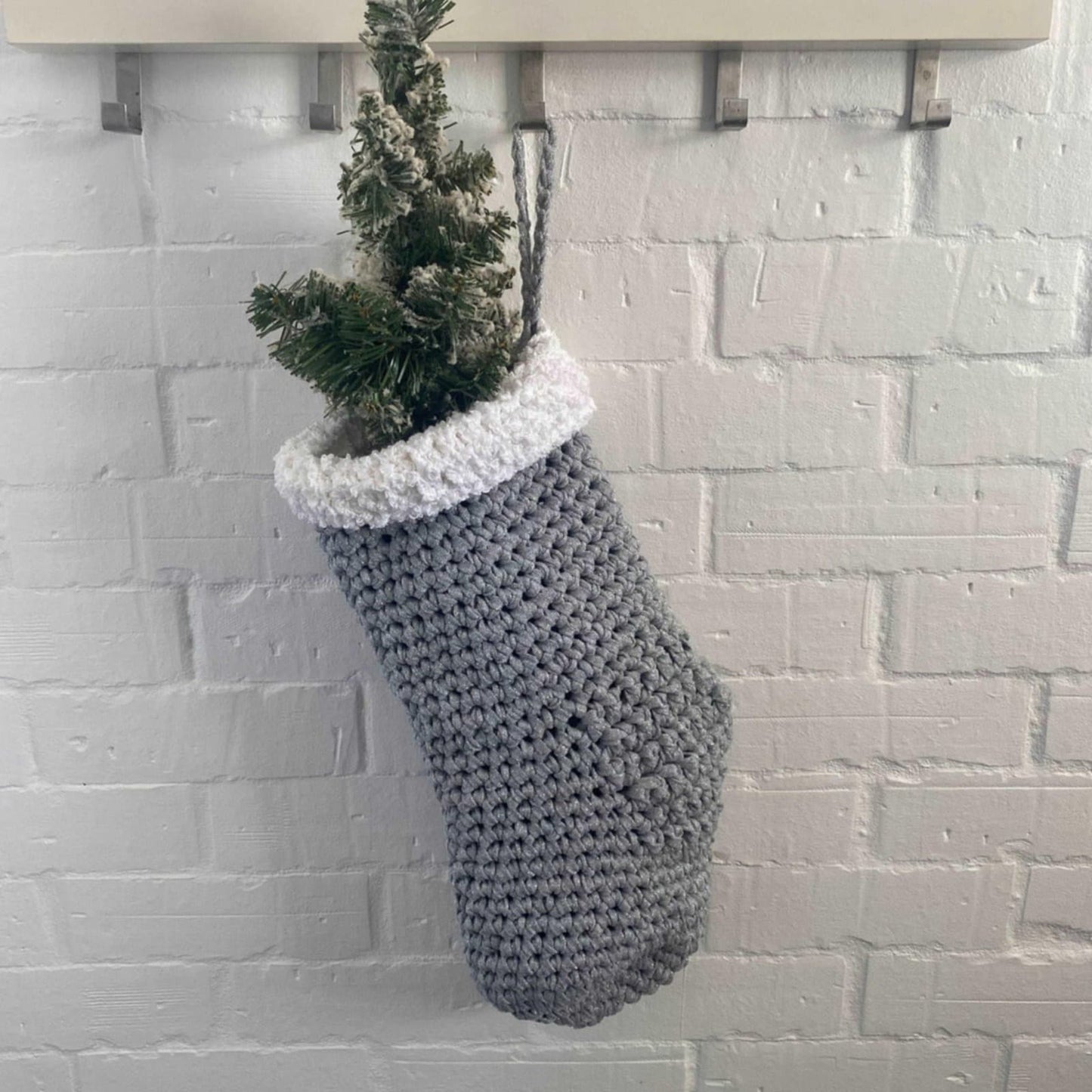 Chunky Knit Christmas Stocking - Silver Sparkly Christmas Decor - Looping Home