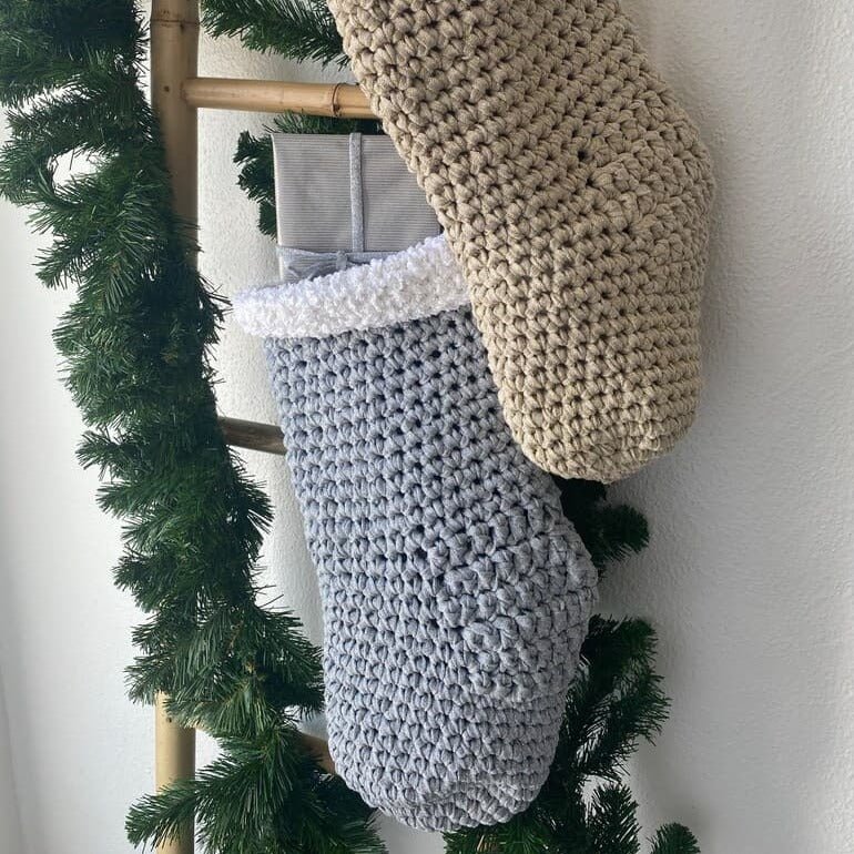 Chunky Knit Christmas Stocking - Silver Sparkly Christmas Decor - Looping Home