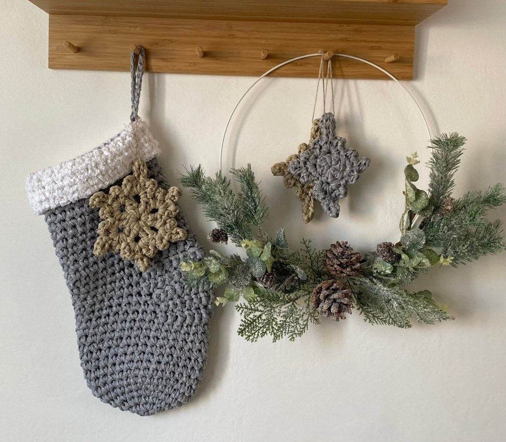 Chunky Knit Christmas Stocking - Silver Sparkly Christmas Decor - Looping Home