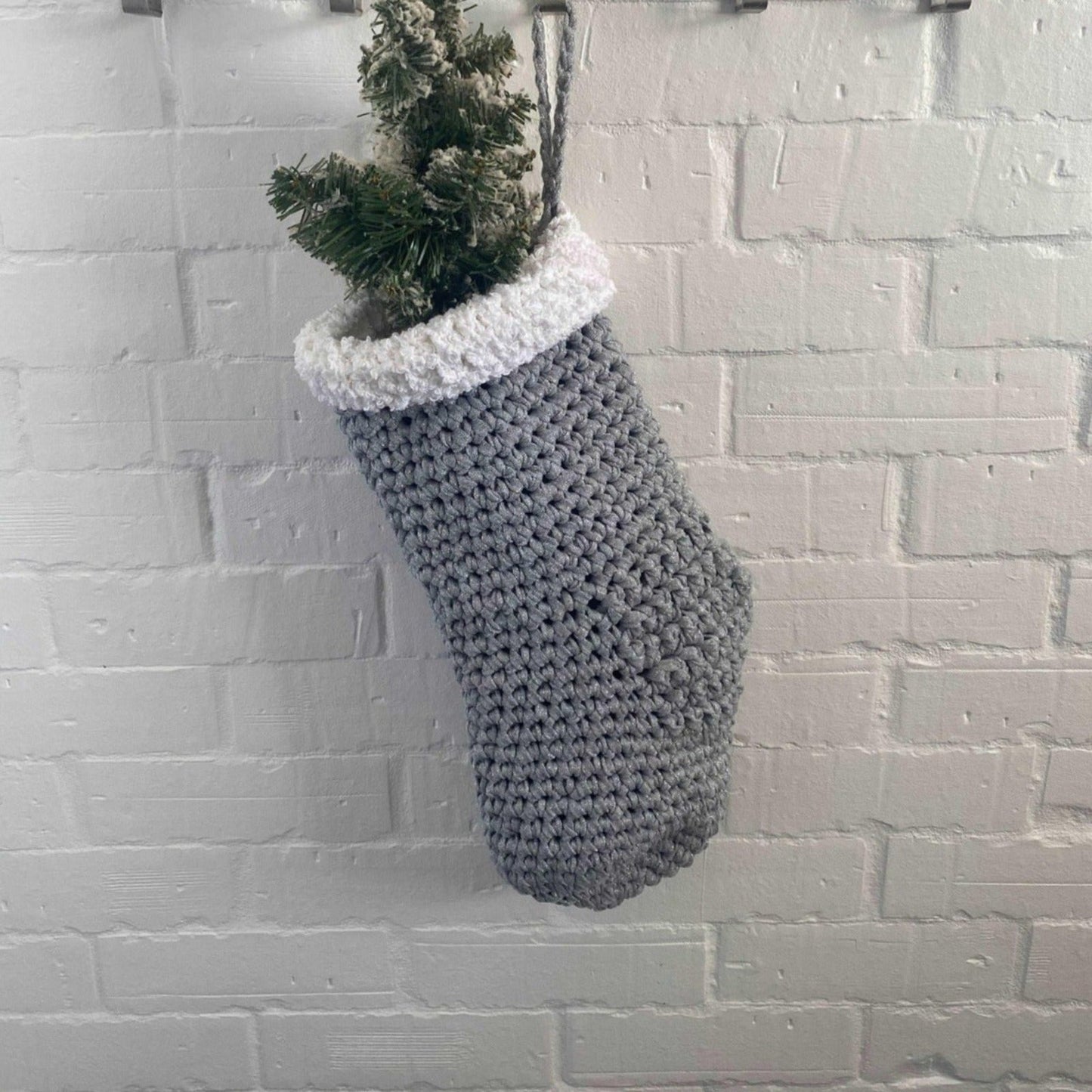Chunky Knit Christmas Stocking - Silver Sparkly Christmas Decor - Looping Home