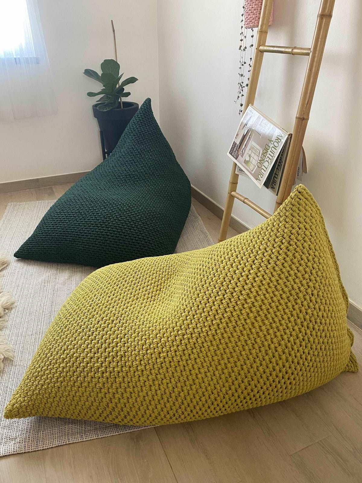 Chunky Knitted Bean Bag Chair, Comfy Kids Floor Seat - Looping Home