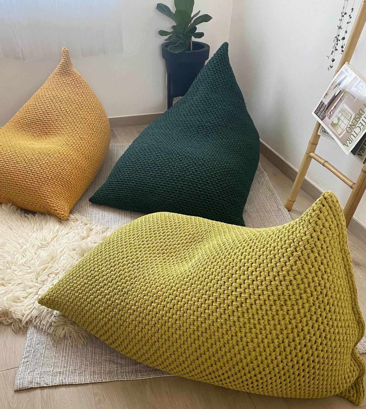 Chunky Knitted Bean Bag Chair, Stone Gray Bean Bag Lounger - Looping Home