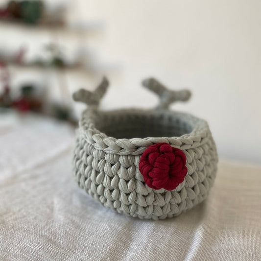 Crochet Basket Rudolph Reindeer | Sage Green - Looping Home