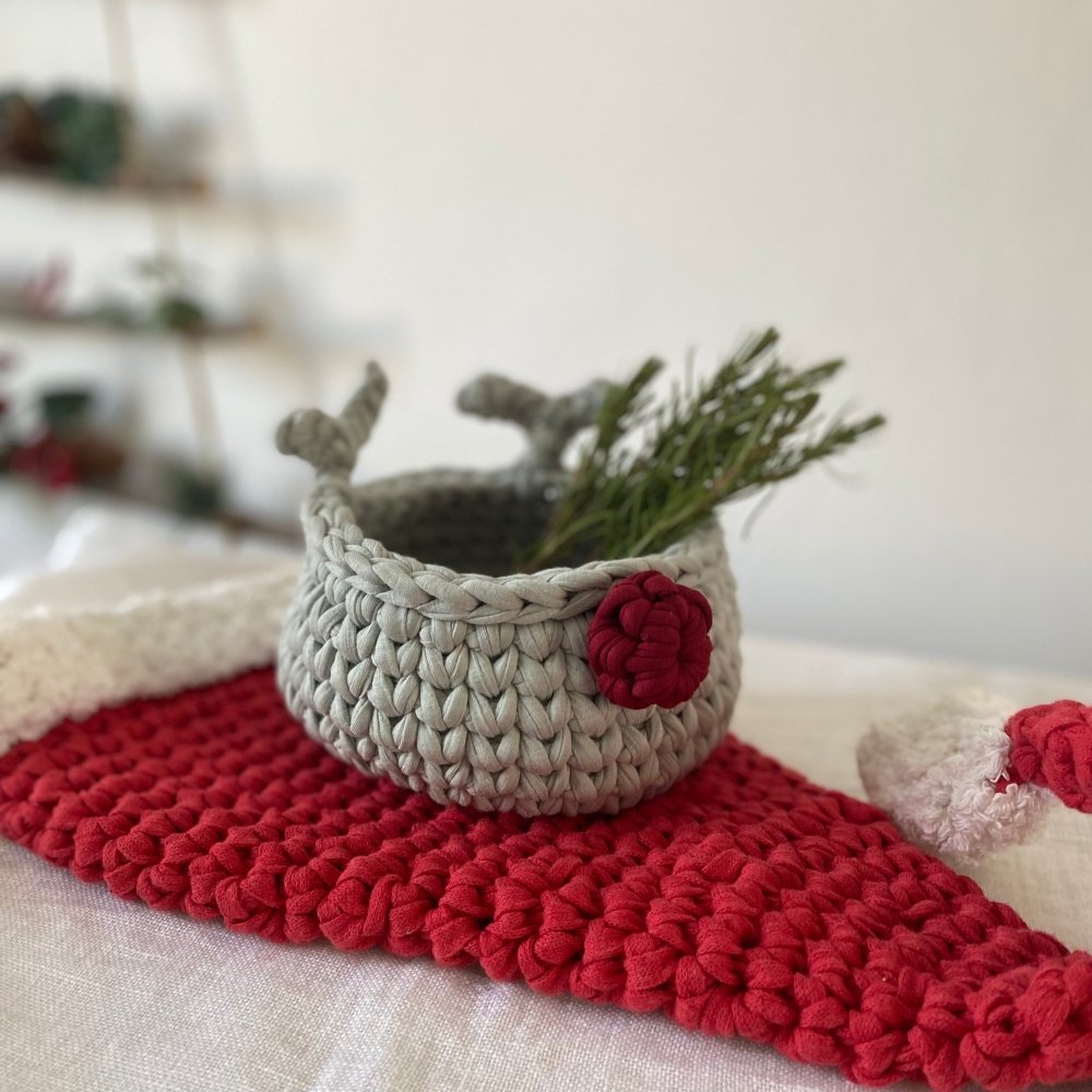 Crochet Basket Rudolph Reindeer | Sage Green - Looping Home