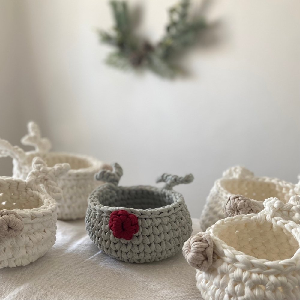 Crochet Basket Rudolph Reindeer | Sage Green - Looping Home