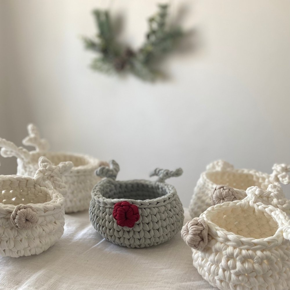 Crochet Basket Rudolph Reindeer | Sage Green - Looping Home