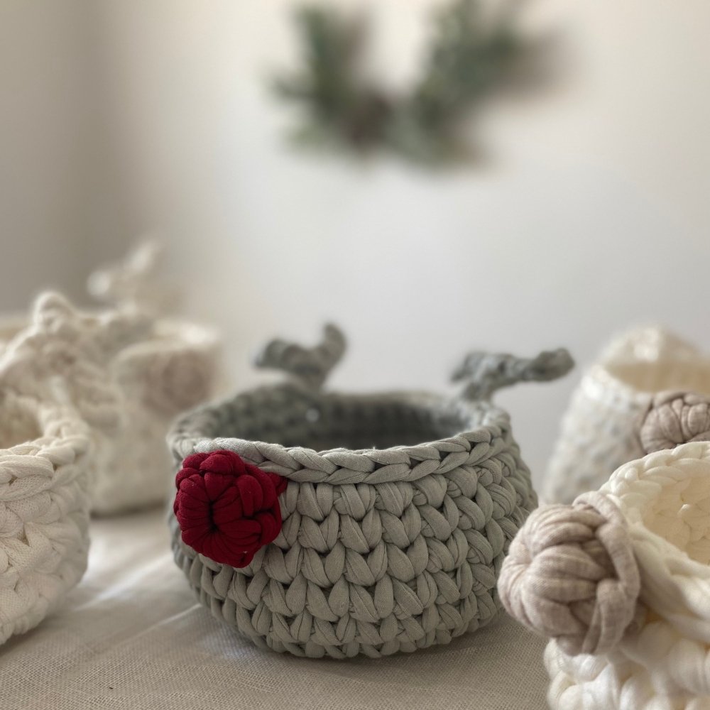 Crochet Basket Rudolph Reindeer | Sage Green - Looping Home