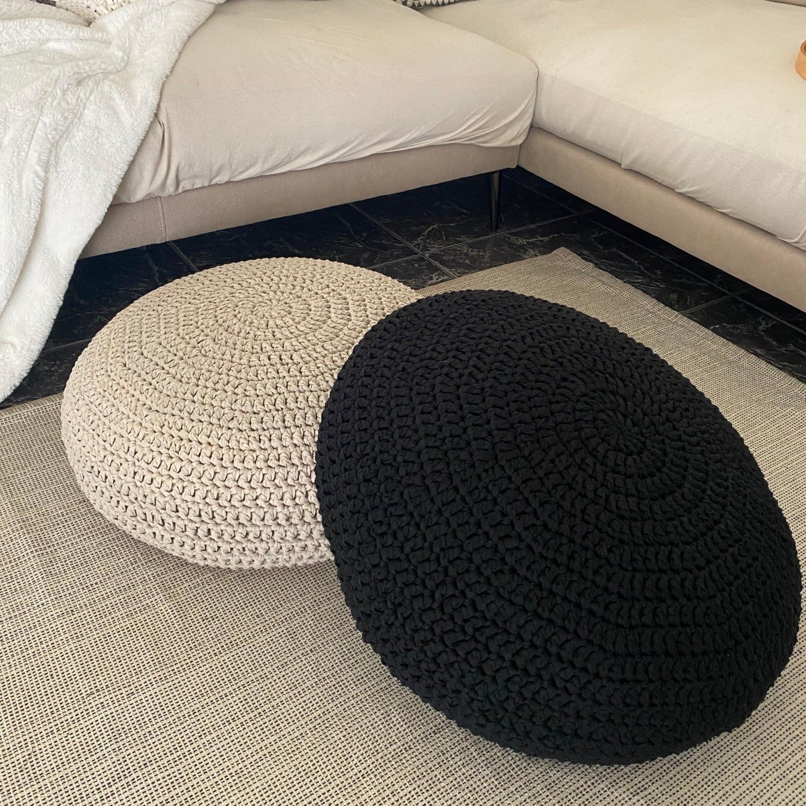 Crochet Flat Floor Pillows - Modern Seating Pads - Looping Home