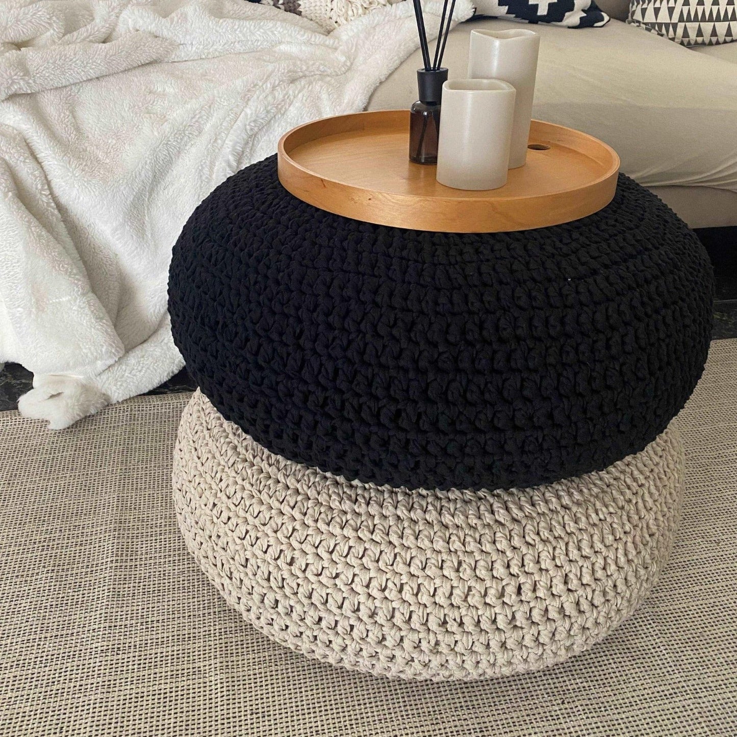 Crochet Flat Floor Pillows - Modern Seating Pads - Looping Home