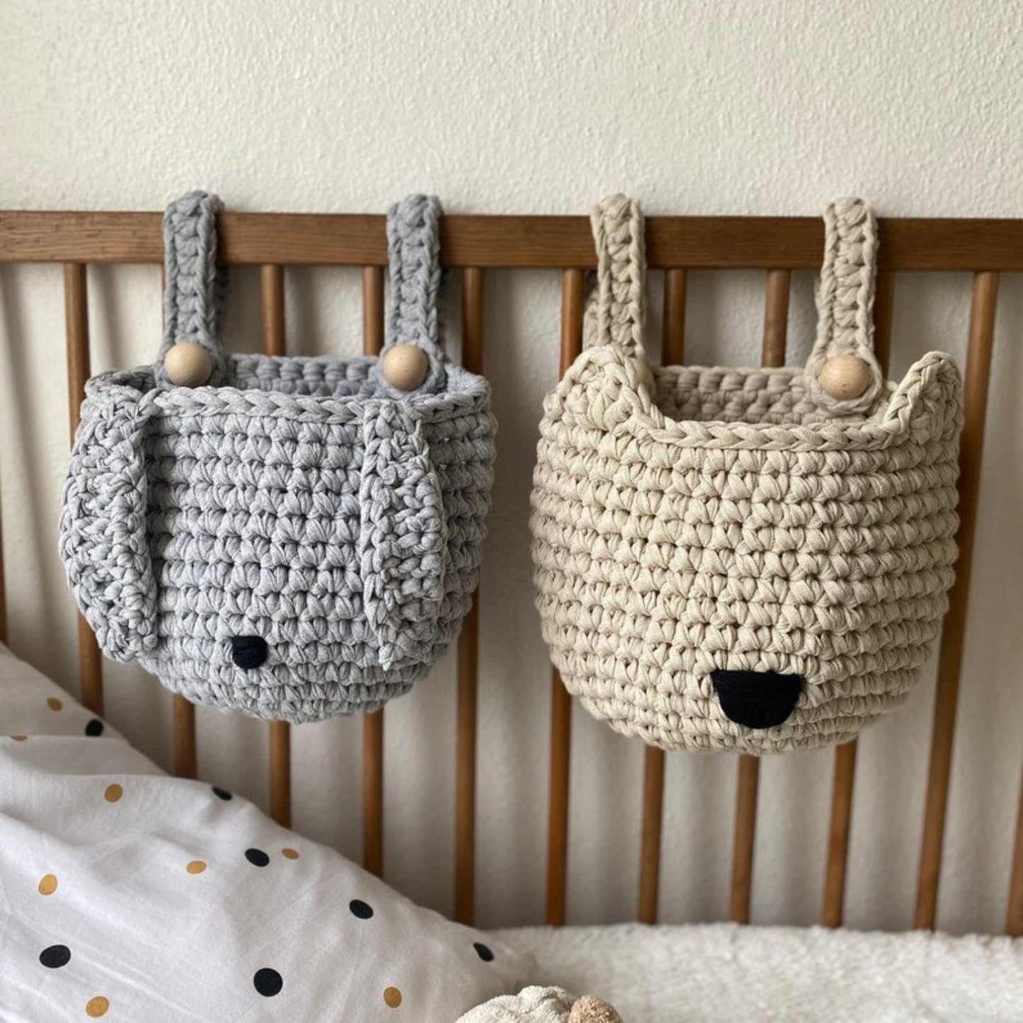 Crochet Fox Baskets | Light Beige Crib Storage - Looping Home