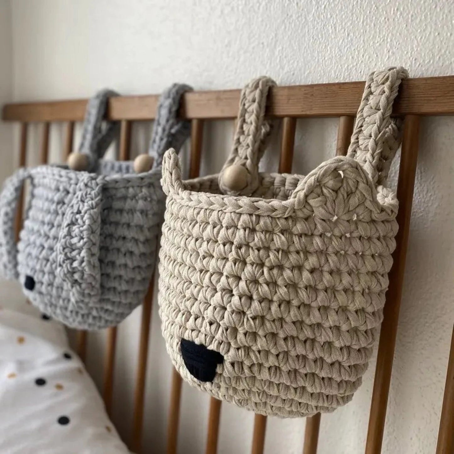 Crochet Fox Baskets | Light Beige Crib Storage - Looping Home