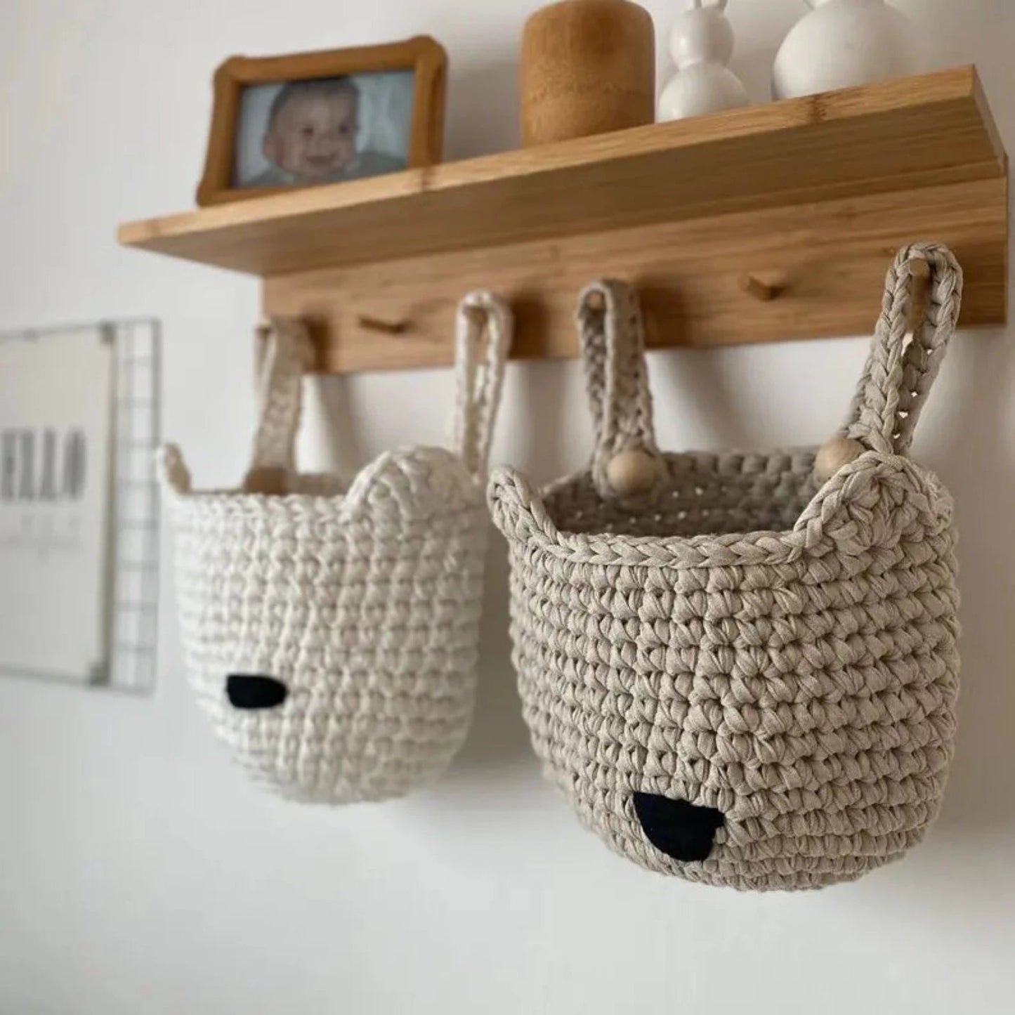 Crochet Fox Baskets | Light Beige Crib Storage - Looping Home