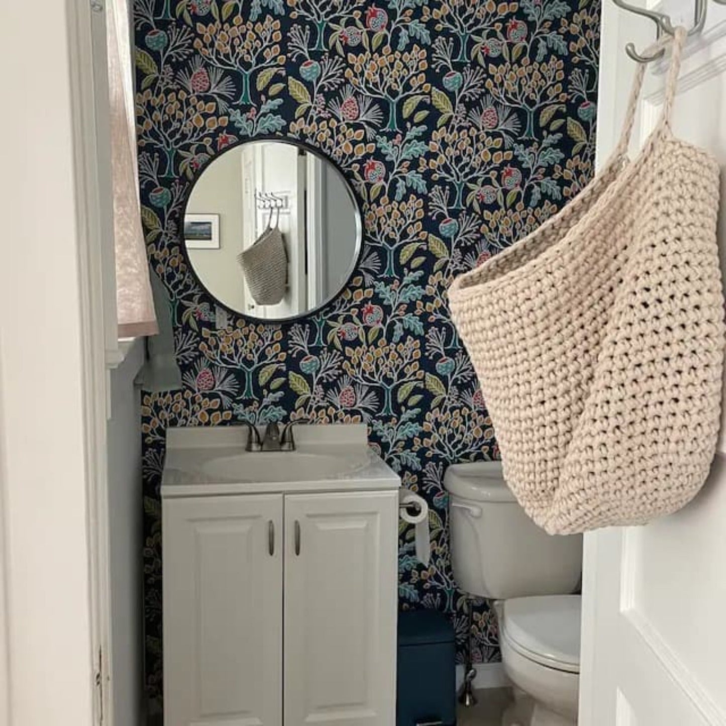 Crochet Hanging Baskets, Mint Kids Room Wall Storage Bags - Looping Home