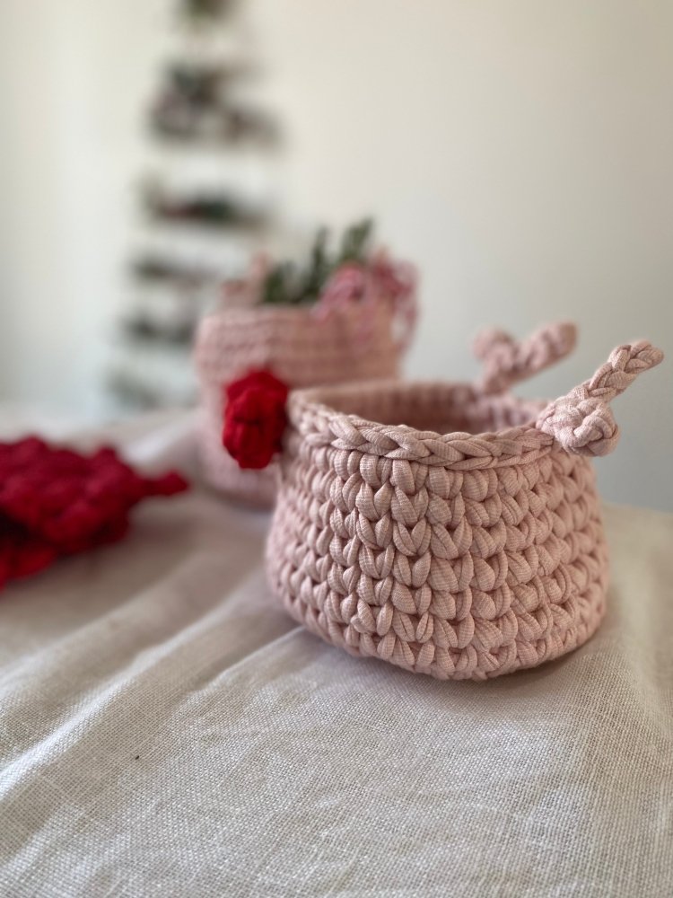 Crochet Rudolph Reindeer Basket | Light Pink - Looping Home