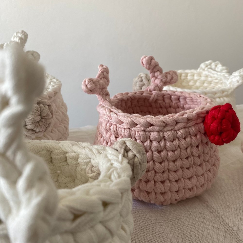 Crochet Rudolph Reindeer Basket | Light Pink - Looping Home