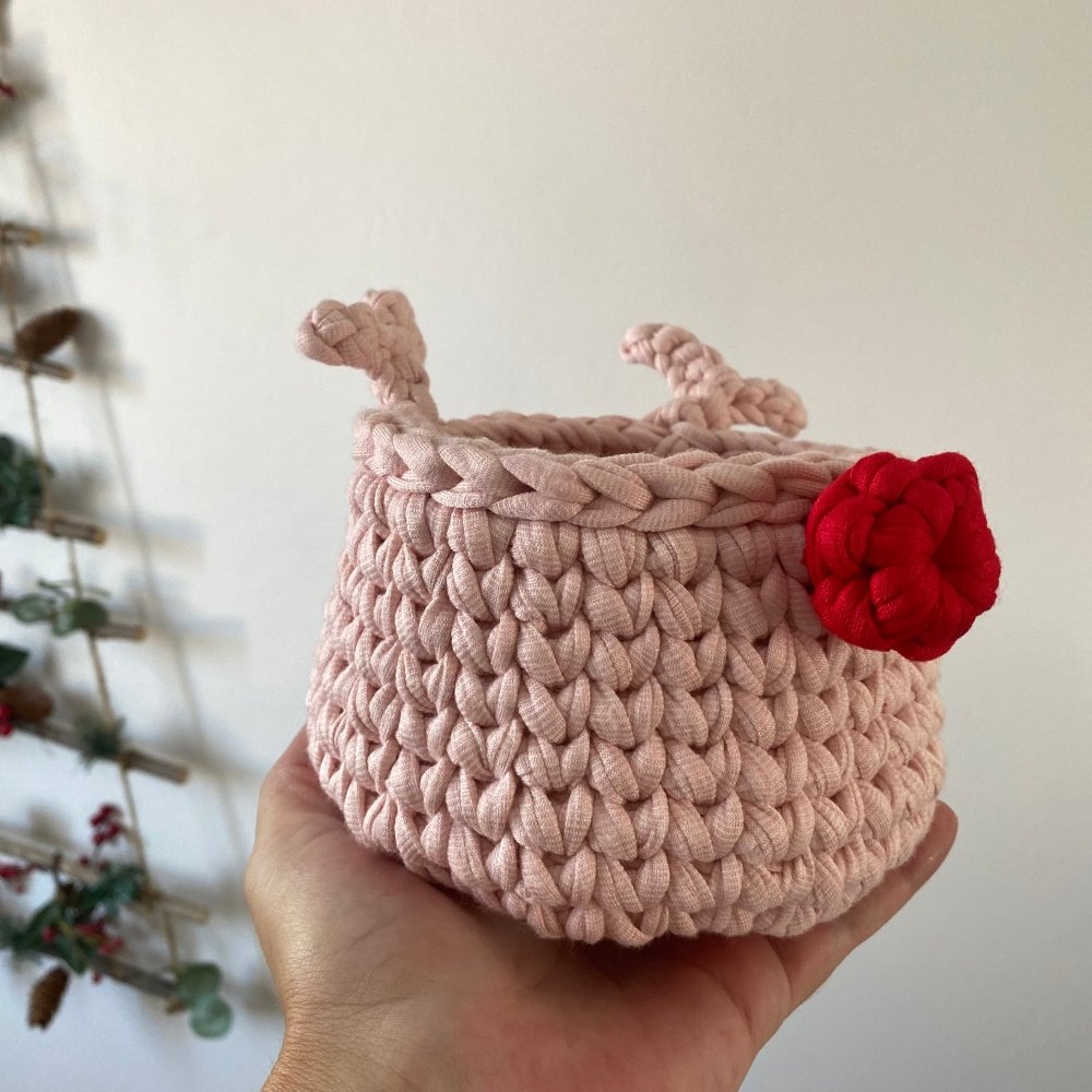 Crochet Rudolph Reindeer Basket | Light Pink - Looping Home