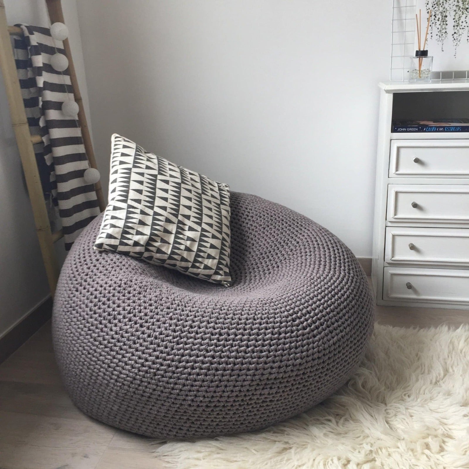 Extra Large Round Bean Bag Chair Taupe Looping Home