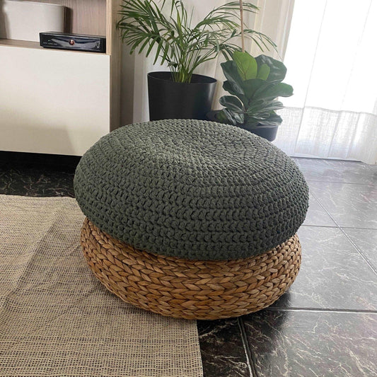 Green Cotton Floor Pouffes 24 inches - More Colors Available - Looping Home