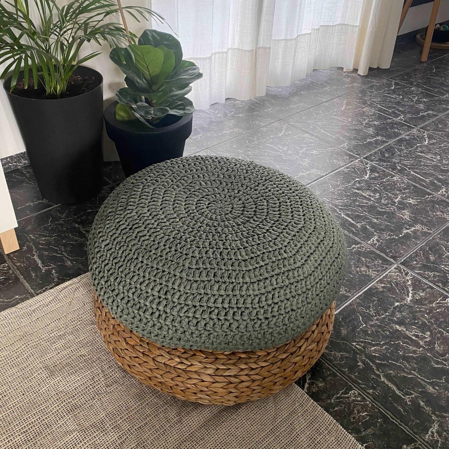 Green Cotton Floor Pouffes 24 inches - More Colors Available - Looping Home