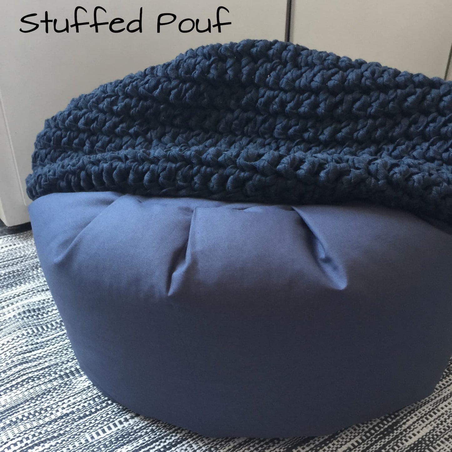 Grey Round Ottoman Pouf, Crochet Footstool Pouffe - Looping Home