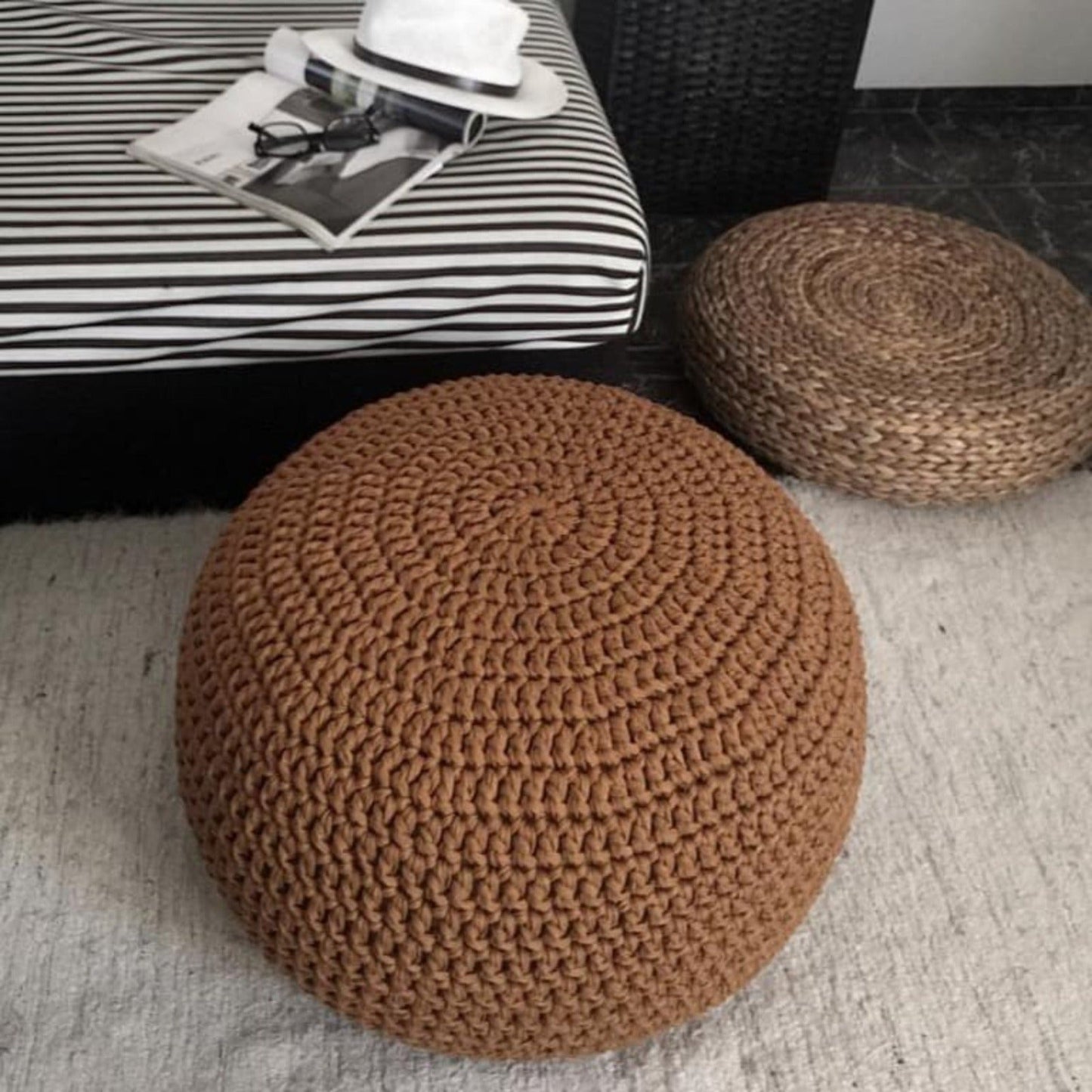 Ikea Sandared Pouffe Cover, Soft Knitted Pouf Cover - Looping Home